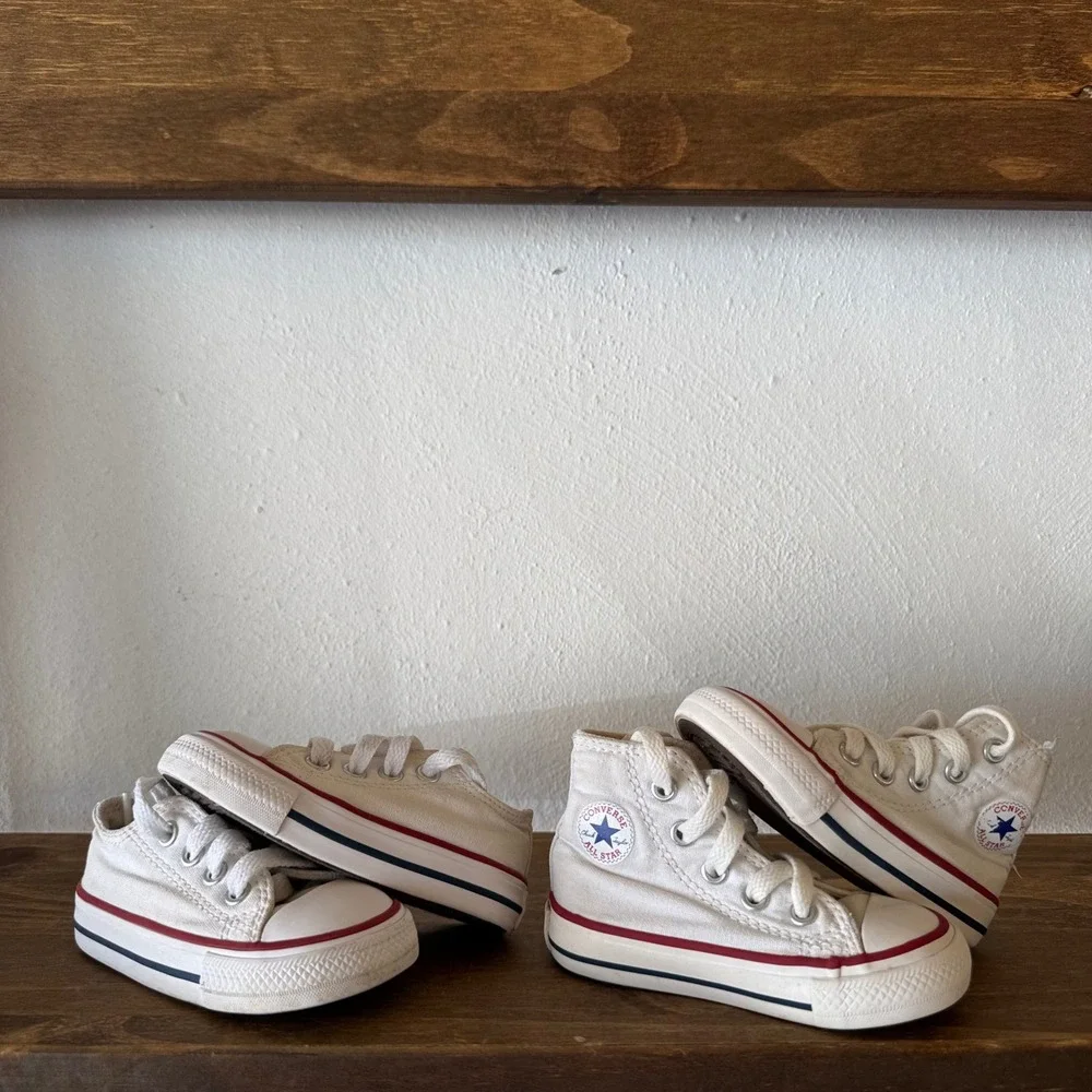 Lot of 2 Converse Chuck Taylor All Star Toddler Sneakers White Size 4 High Low